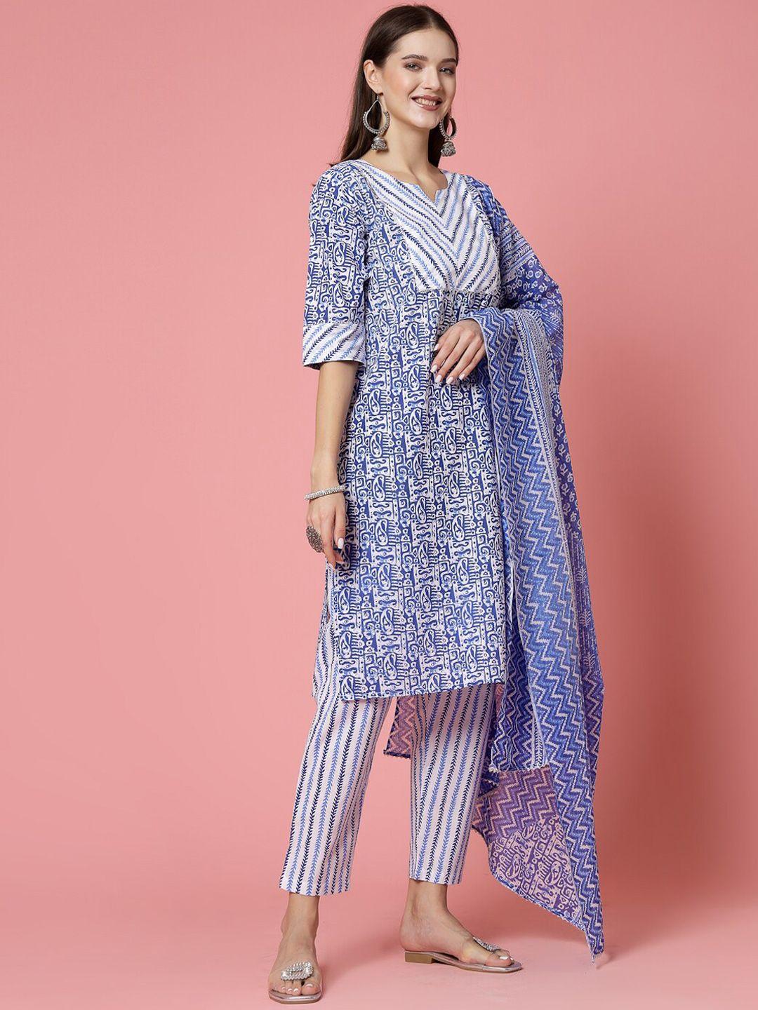 molly & michel paisley printed regular pure cotton kurta with trousers & dupatta