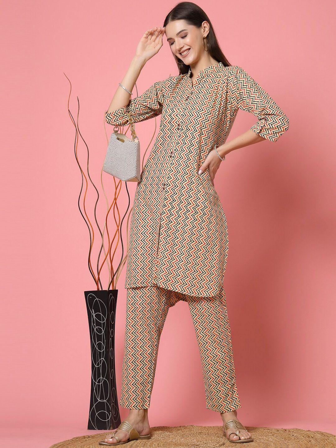 molly & michel printed regular pure cotton kurta with trousers