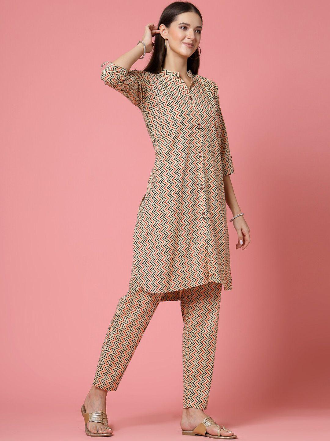 molly & michel printed regular pure cotton kurta with trousers