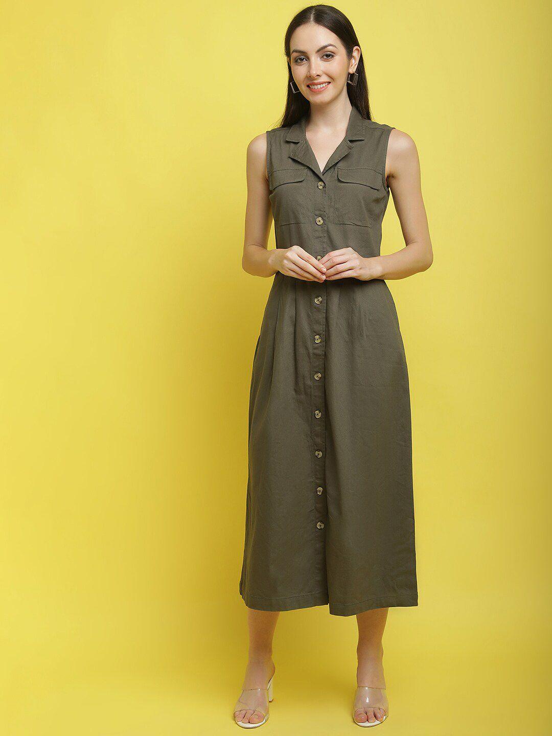 molly & michel sleeveless cotton shirt midi dress