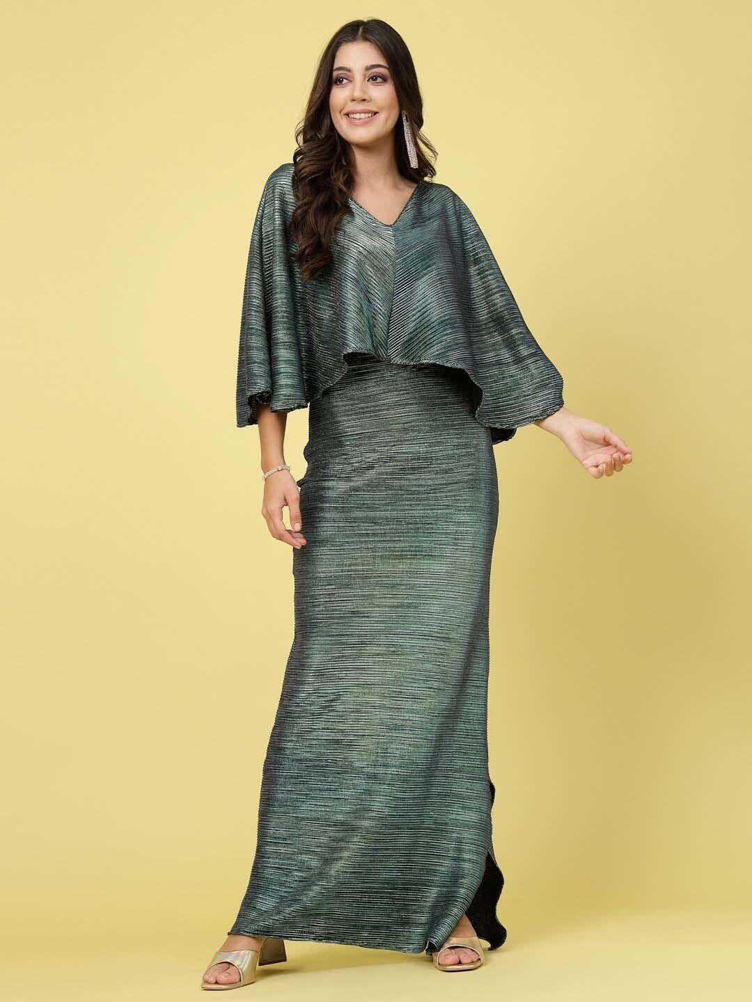 molly & michel v-neck cape sleeve crepe maxi dress