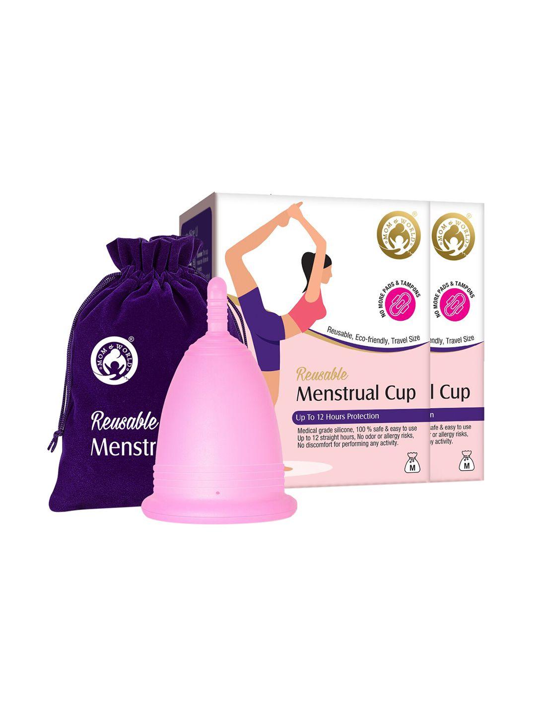 mom & world set of 2 medium reusable menstrual cup - pink