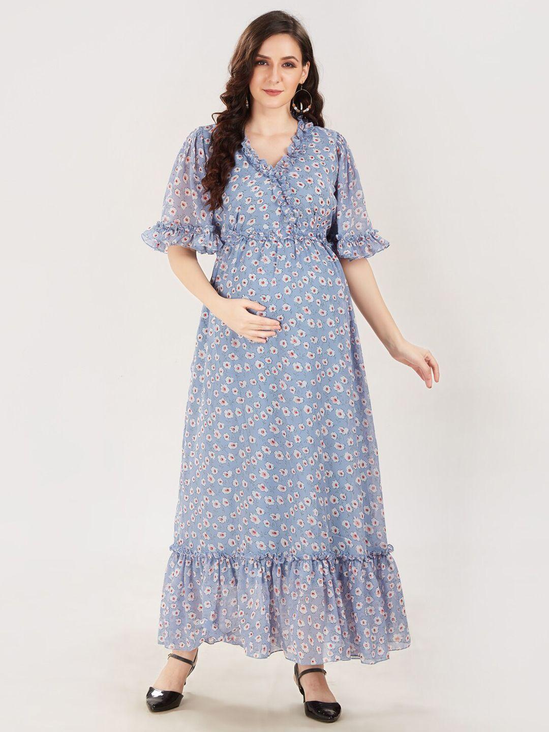 mom for sure by ketki dalal blue floral georgette maternity maxi dress