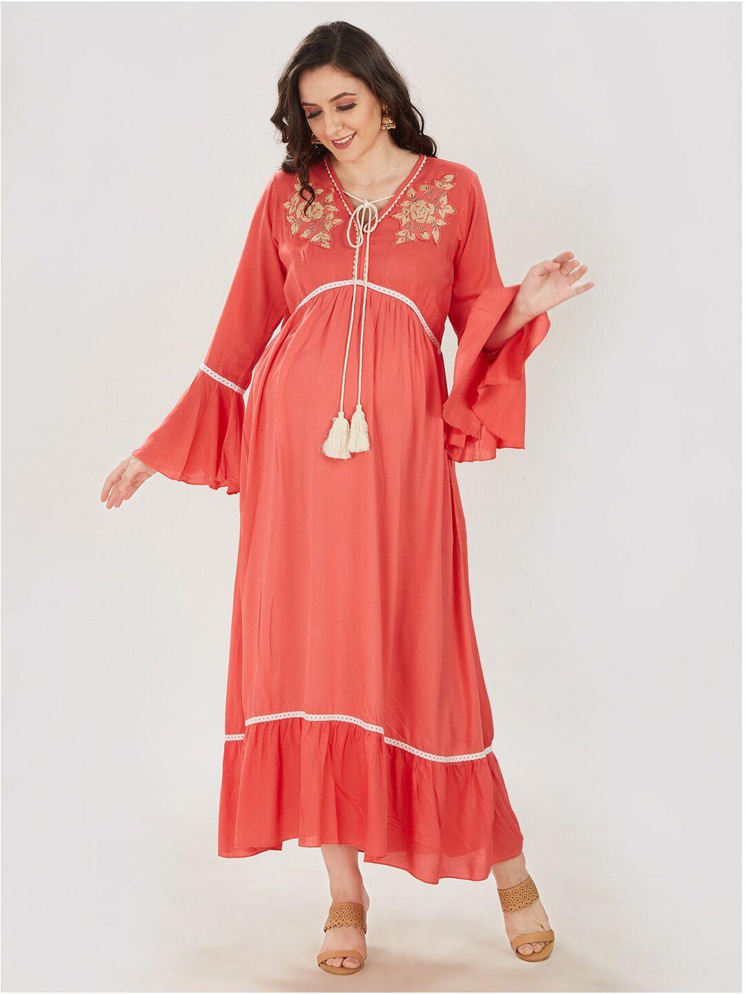 mom for sure by ketki dalal coral maternity maxi dress