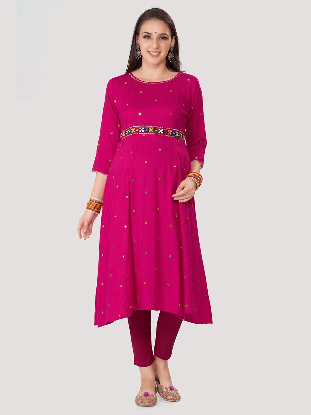 mom for sure by ketki dalal embroidered anarkali gotta patti maternity kurtas with belt