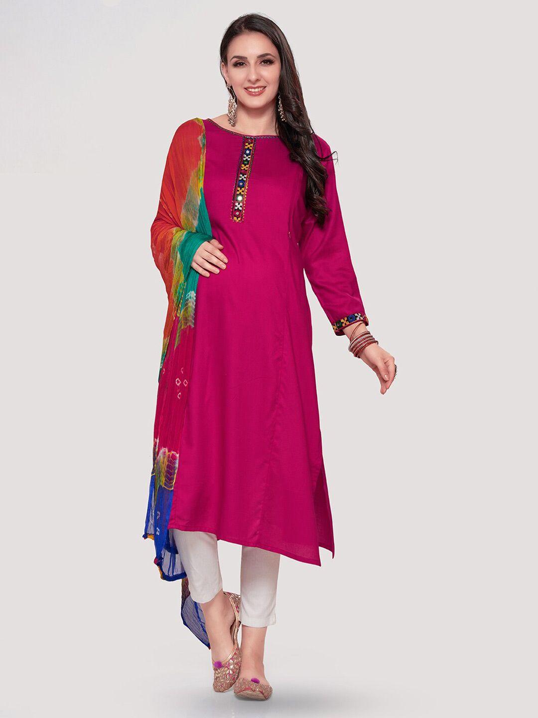 mom for sure by ketki dalal embroidered round neck straight maternity kurtas with dupatta