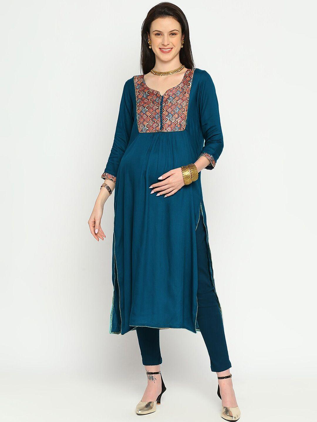 mom for sure by ketki dalal ethnic motifs yoke design thread work maternity kurta