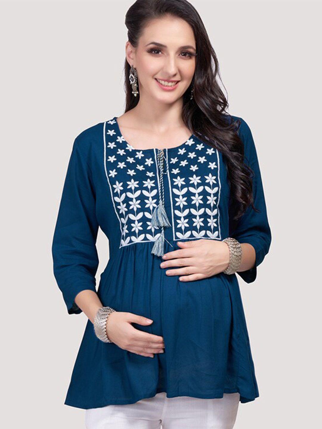 mom for sure by ketki dalal floral embroidered tie-up neck a-line maternity kurti