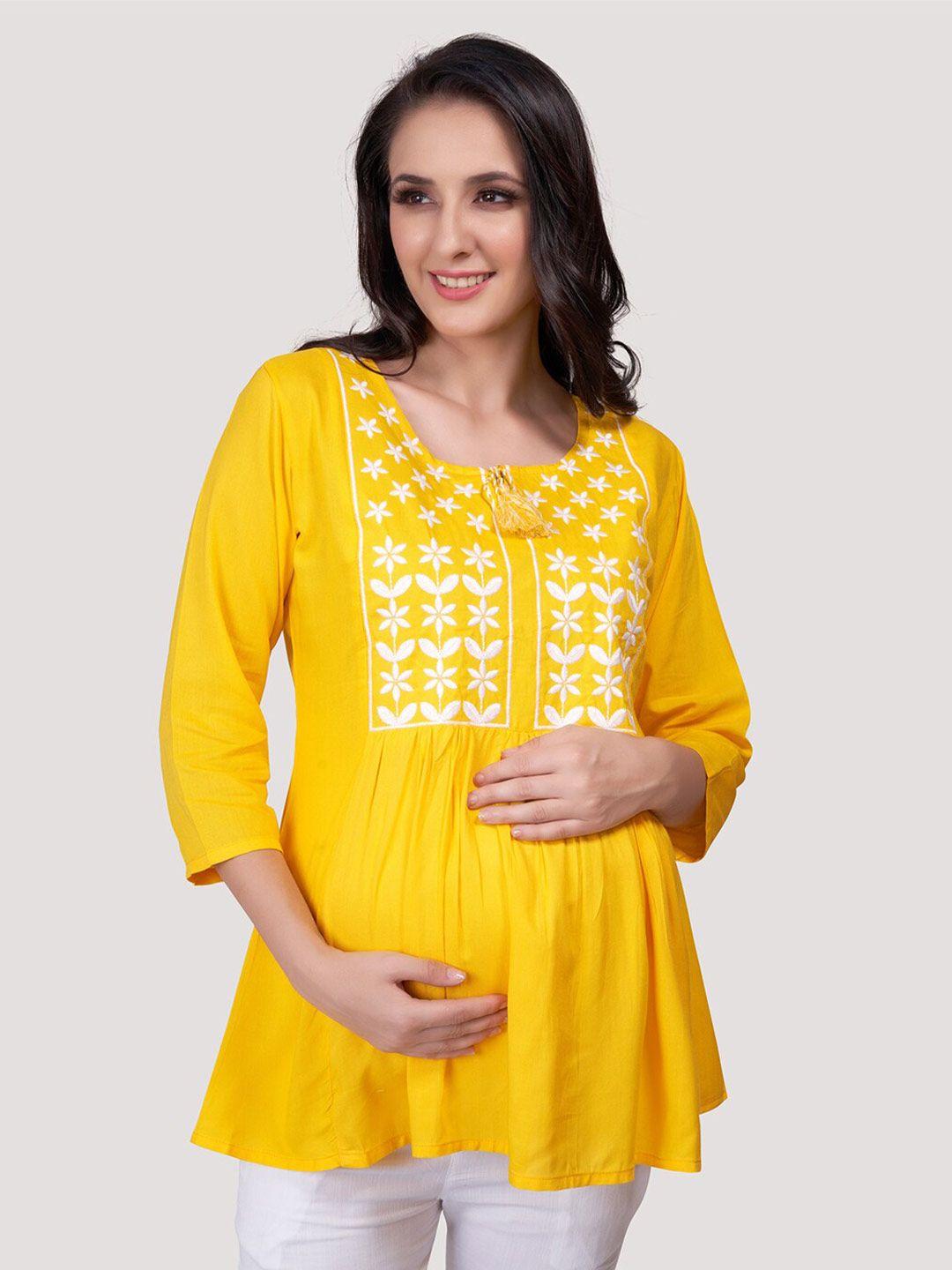 mom for sure by ketki dalal floral embroidered tie-up neck a-line maternity kurti