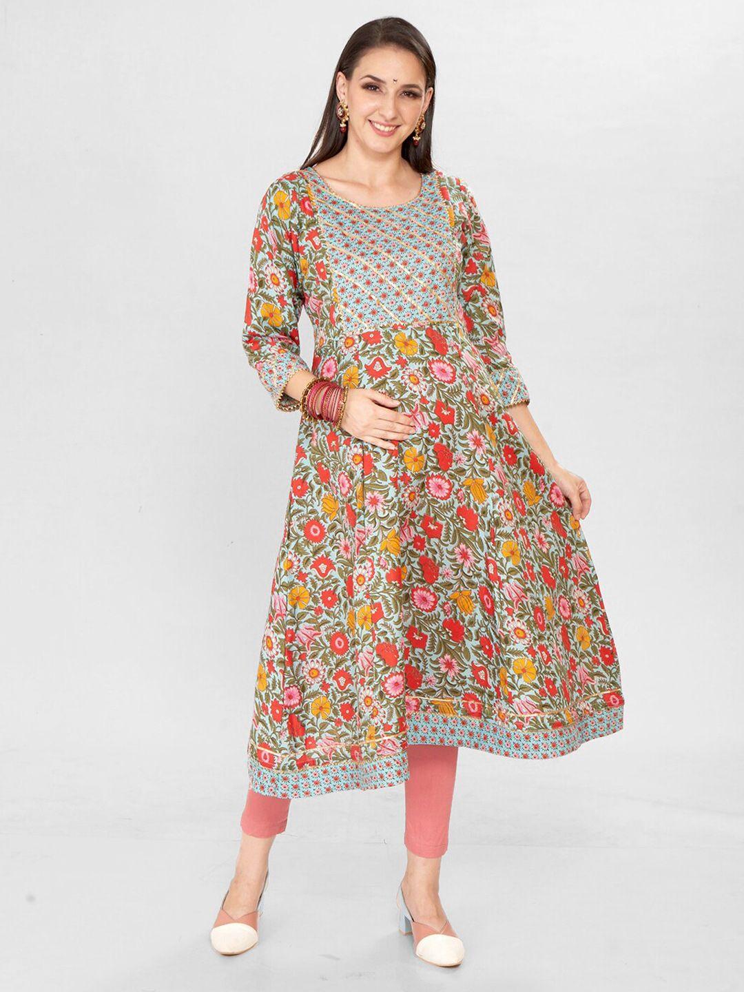 mom for sure by ketki dalal floral printed gotta patti cotton maternity kurta