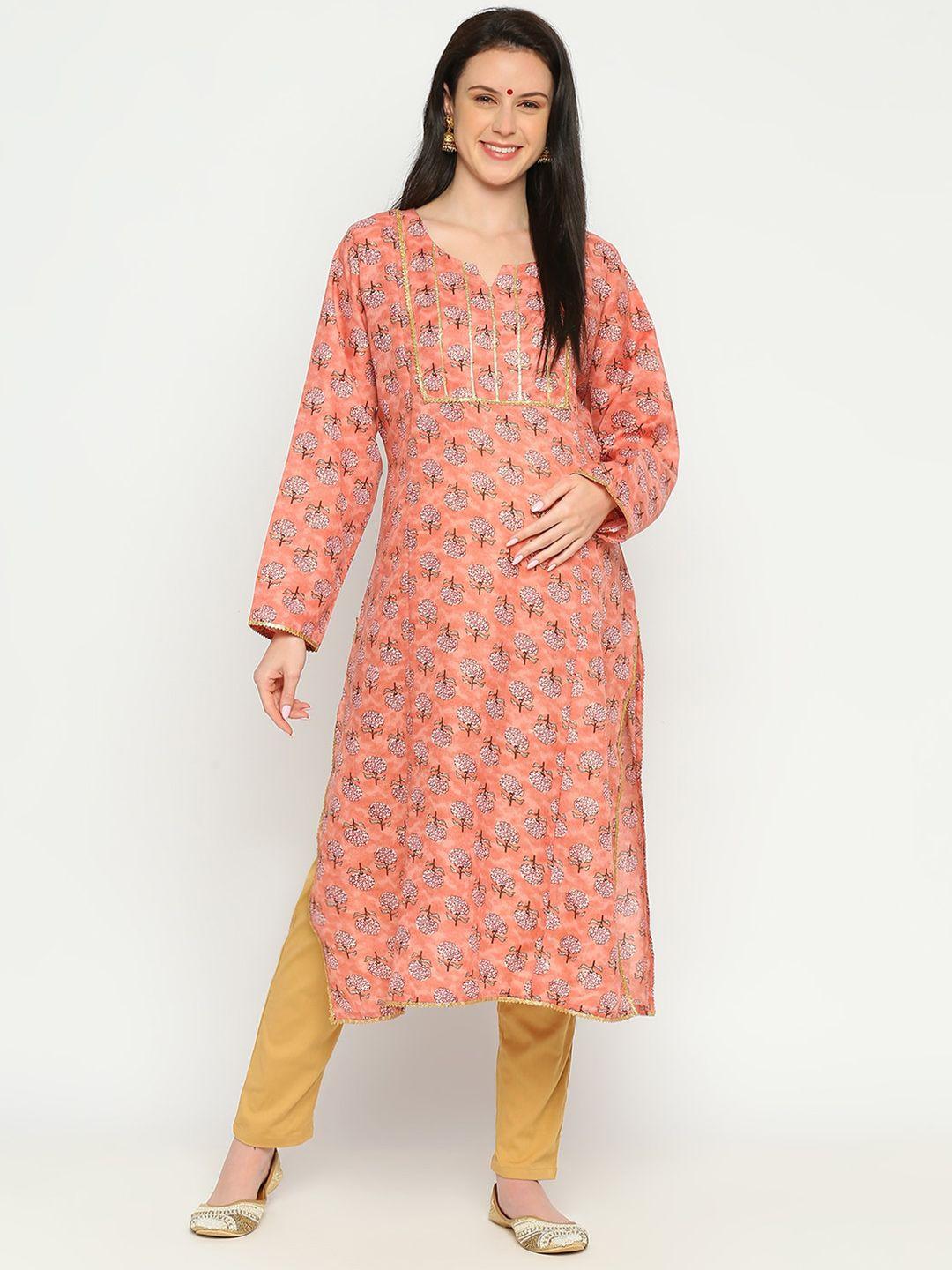 mom for sure by ketki dalal floral printed straight gotta patti cotton maternity kurta