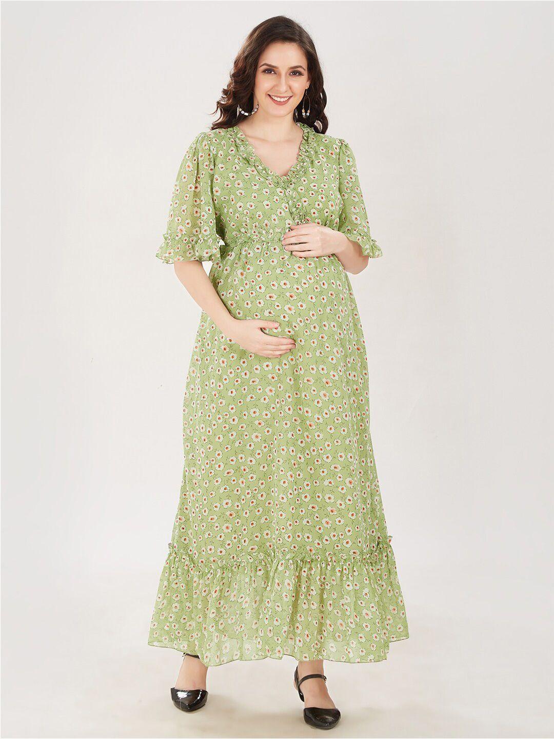mom for sure by ketki dalal green floral georgette maternity maxi dress