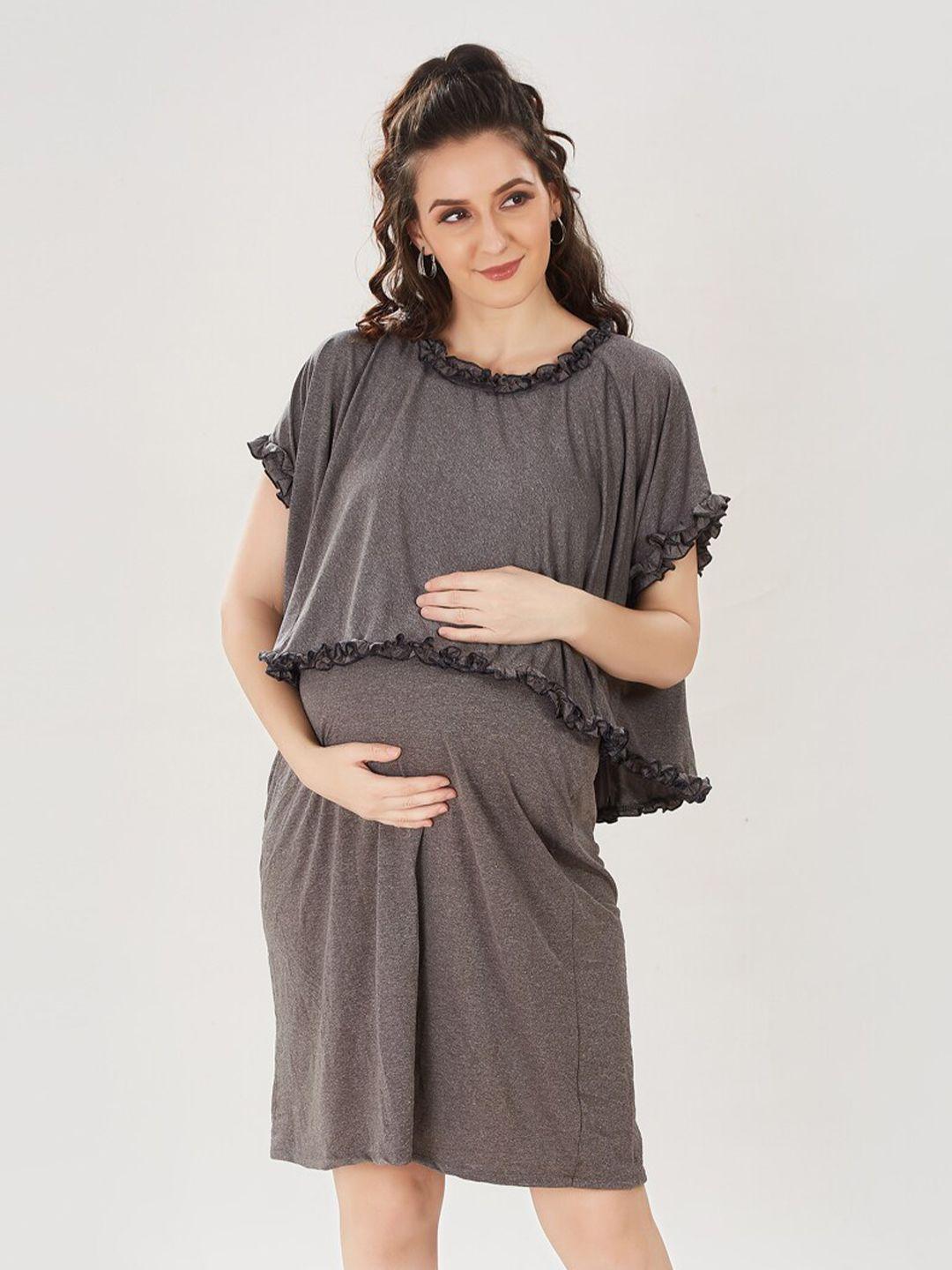 mom for sure by ketki dalal grey maternity a-line dress