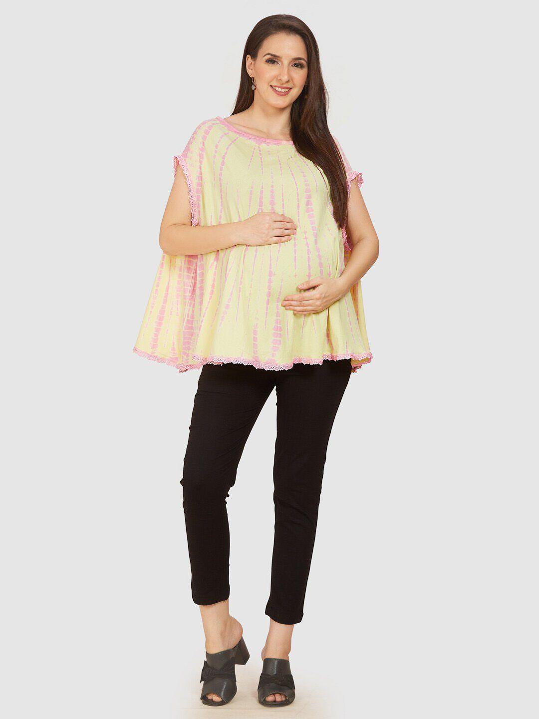 mom for sure by ketki dalal maternity tie & dye dyed lace inserted a-line top