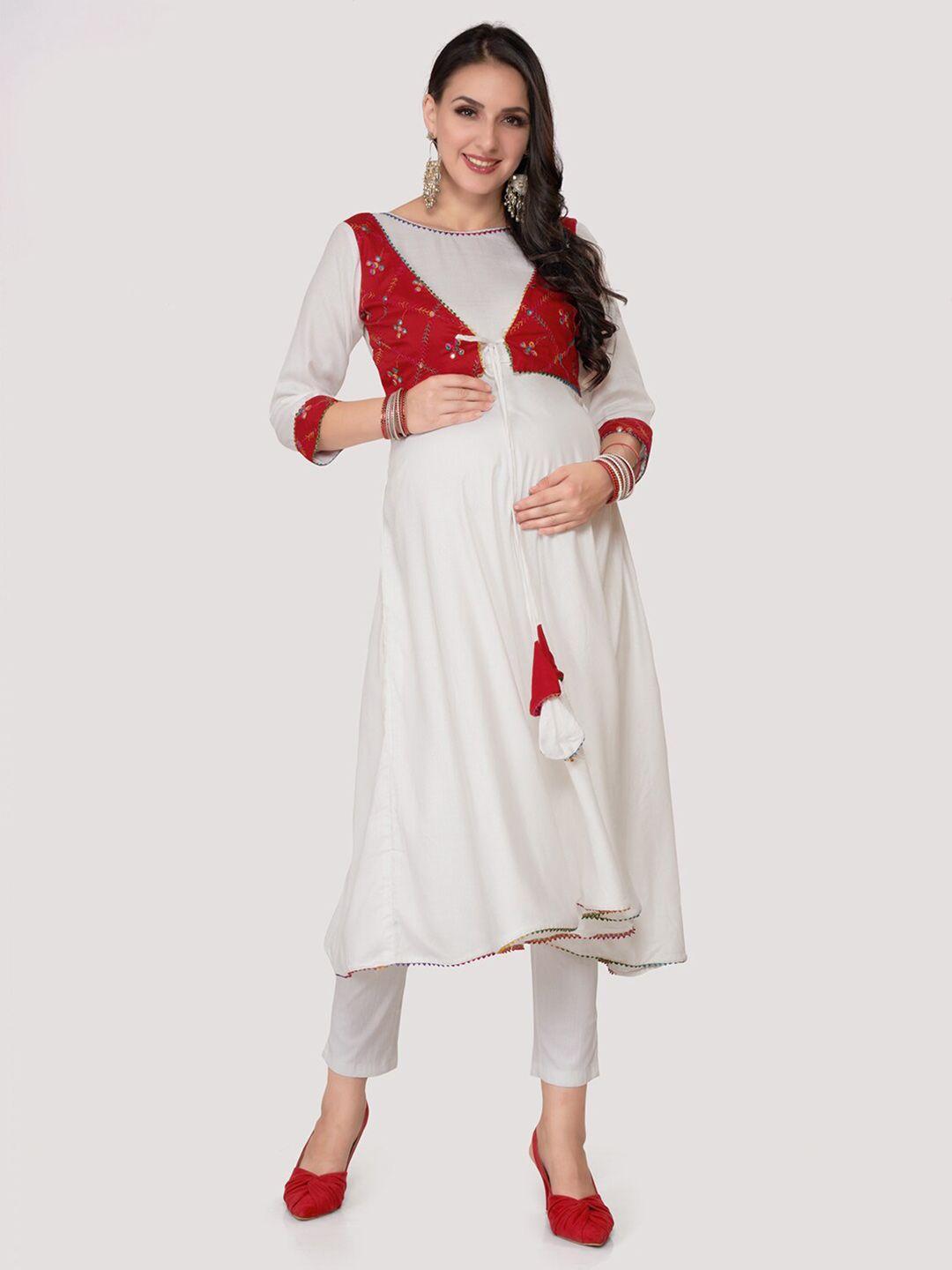 mom for sure by ketki dalal mirror work a-line cotton maternity kurta