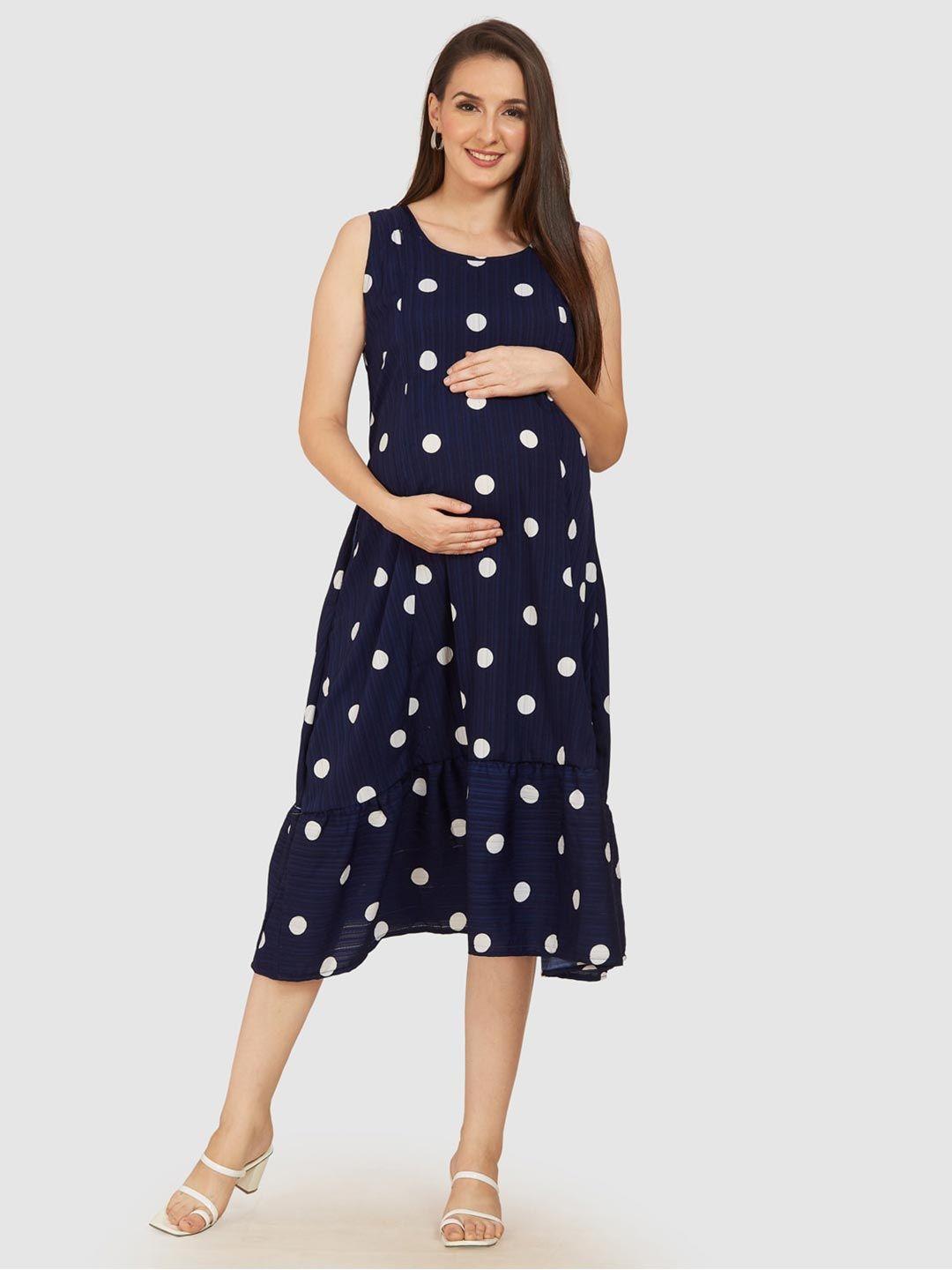 mom for sure by ketki dalal polka dot printed tie-ups detail maternity fit & flare dress