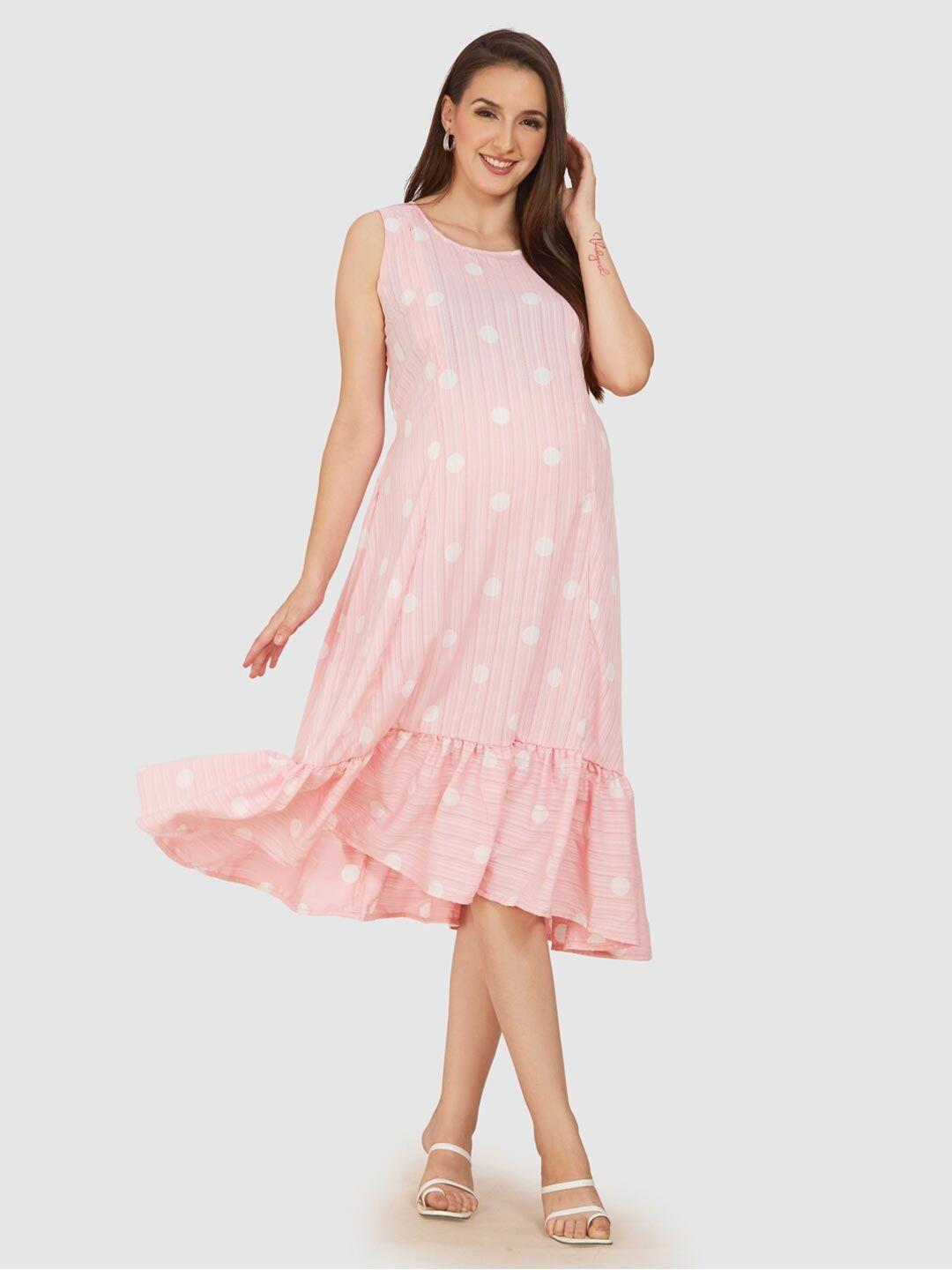 mom for sure by ketki dalal polka dots printed maternity a-line midi dress