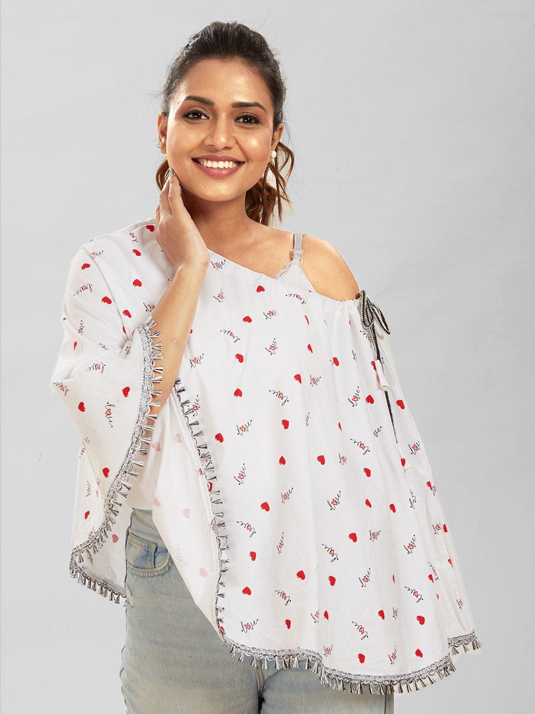 mom for sure by ketki dalal white & red hearts printed umbrella nursing top