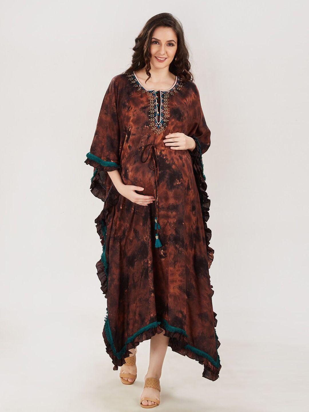 mom for sure by ketki dalal women brown & black tie and dye maternity kaftan dress