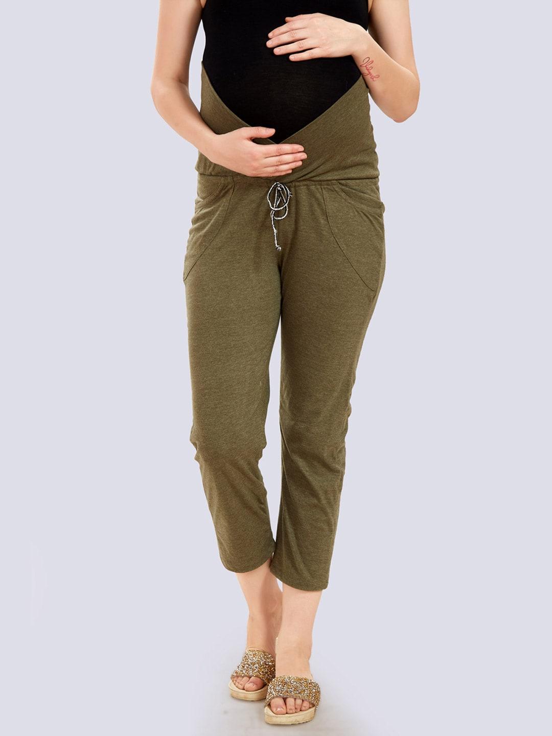 mom for sure by ketki dalal women green straight leg cotton maternity trousers