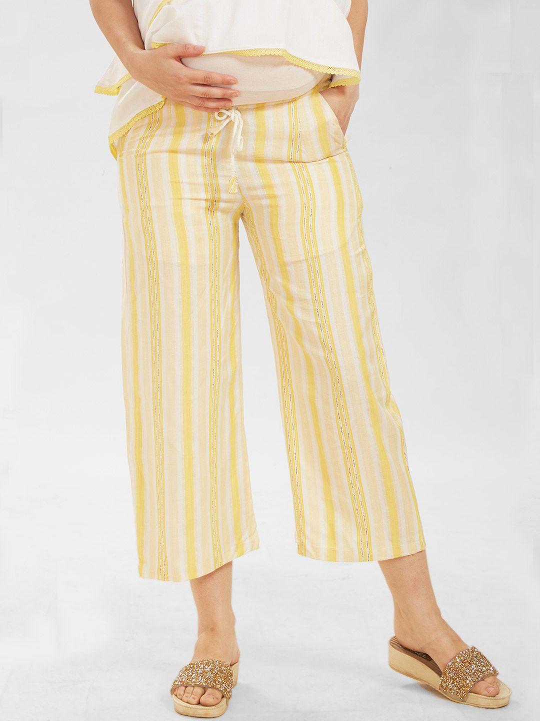 mom for sure by ketki dalal women yellow striped relaxed straight fit  maternity trousers