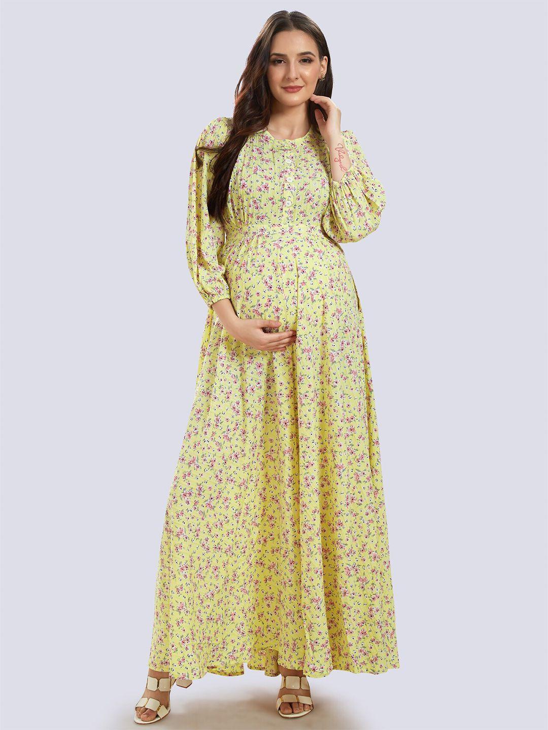 mom for sure by ketki dalal yellow floral maternity maxi dress
