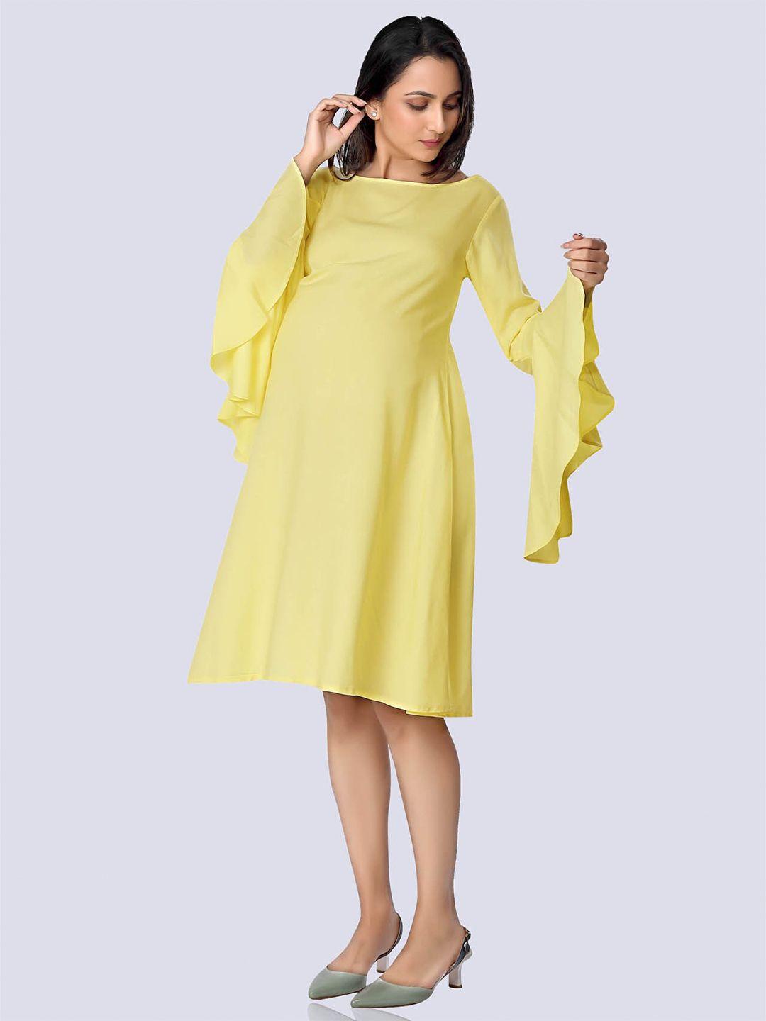 mom for sure by ketki dalal yellow solid maternity a-line dress