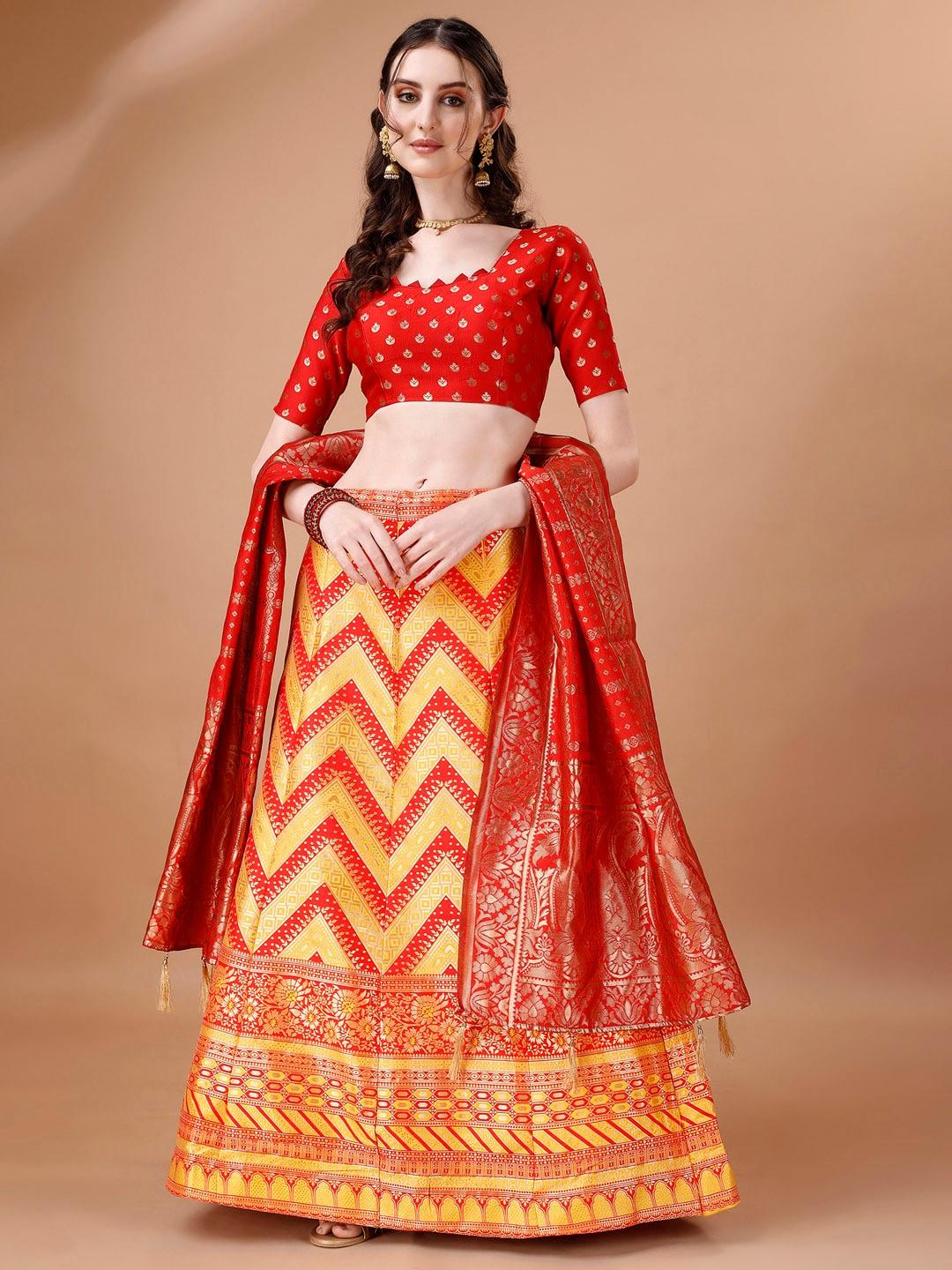 momina fashion ethnic motifs woven design zari banarasi silk ready to wear lehenga choli