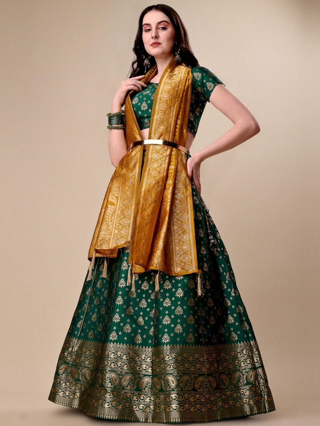 momina fashion green semi-stitched lehenga & unstitched blouse with dupatta