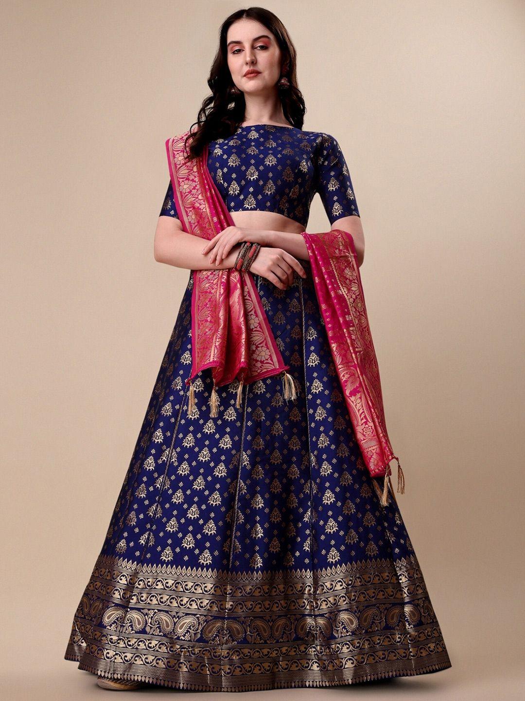 momina fashion blue ready to wear lehenga & unstitched blouse with dupatta