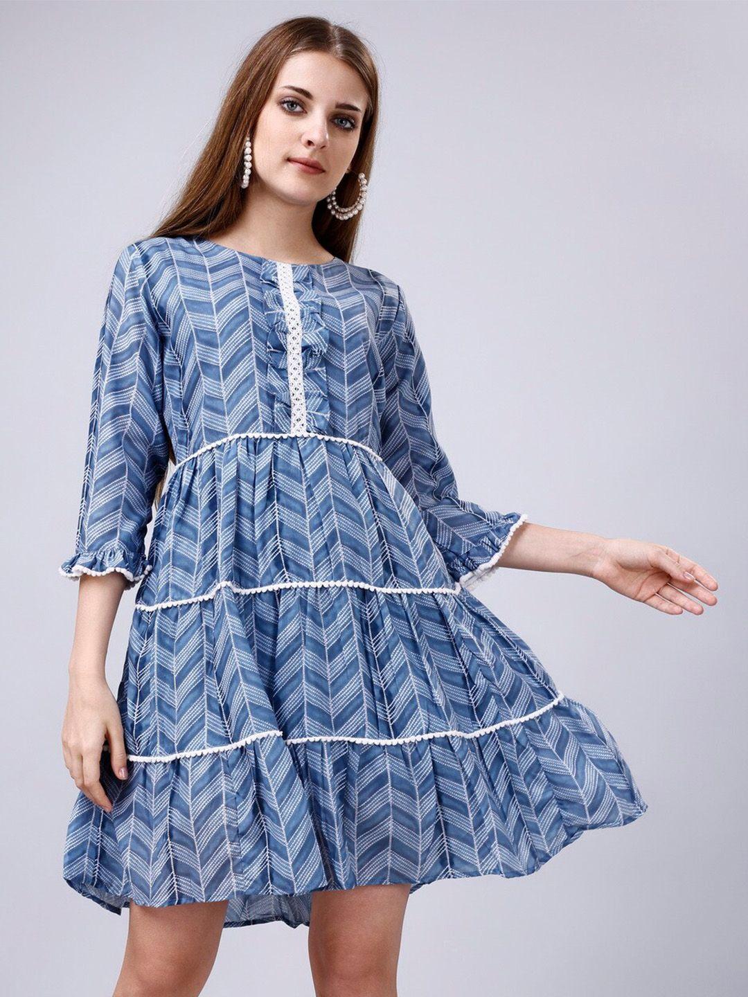 momina fashion chevron printed cotton fit & flare dress