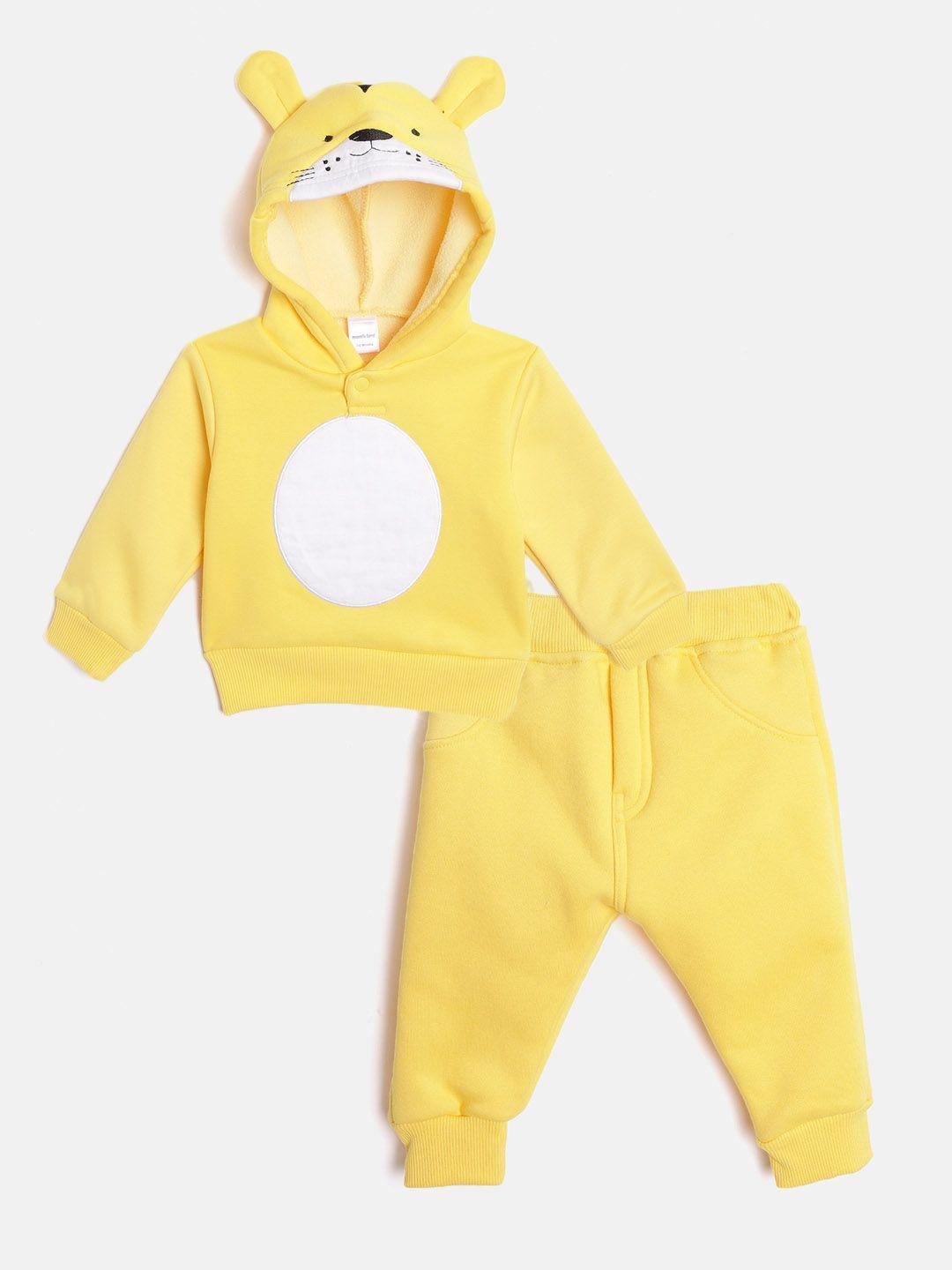 moms love boys yellow & white pure cotton applique detail sweatshirt with pyjamas