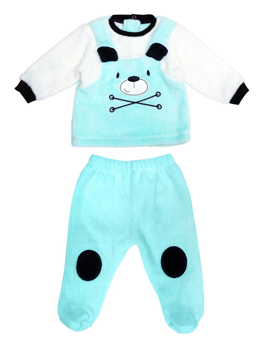 moms love infant boys blue & white applique faux fur cotton clothing set