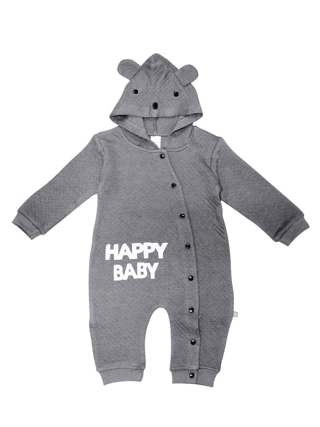 moms love infant boys charcoal grey pure cotton self-design hooded rompers