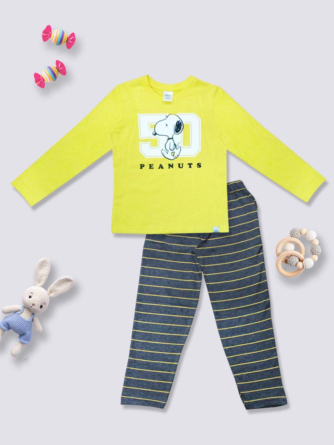 moms love infant boys peanuts printed organic cotton t-shirt with trousers