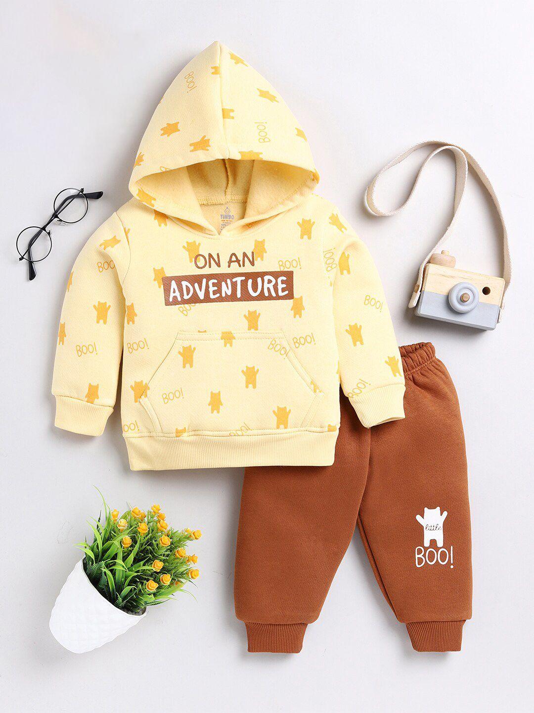 moms love infant boys printed hooded t-shirt with trousers