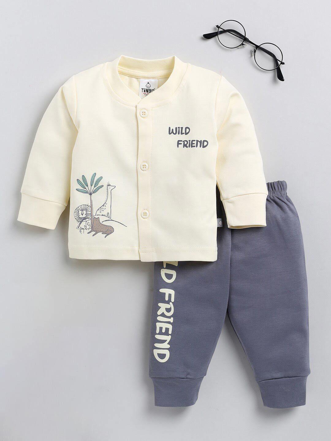 moms love infant boys printed pure cotton t-shirt with pyjamas