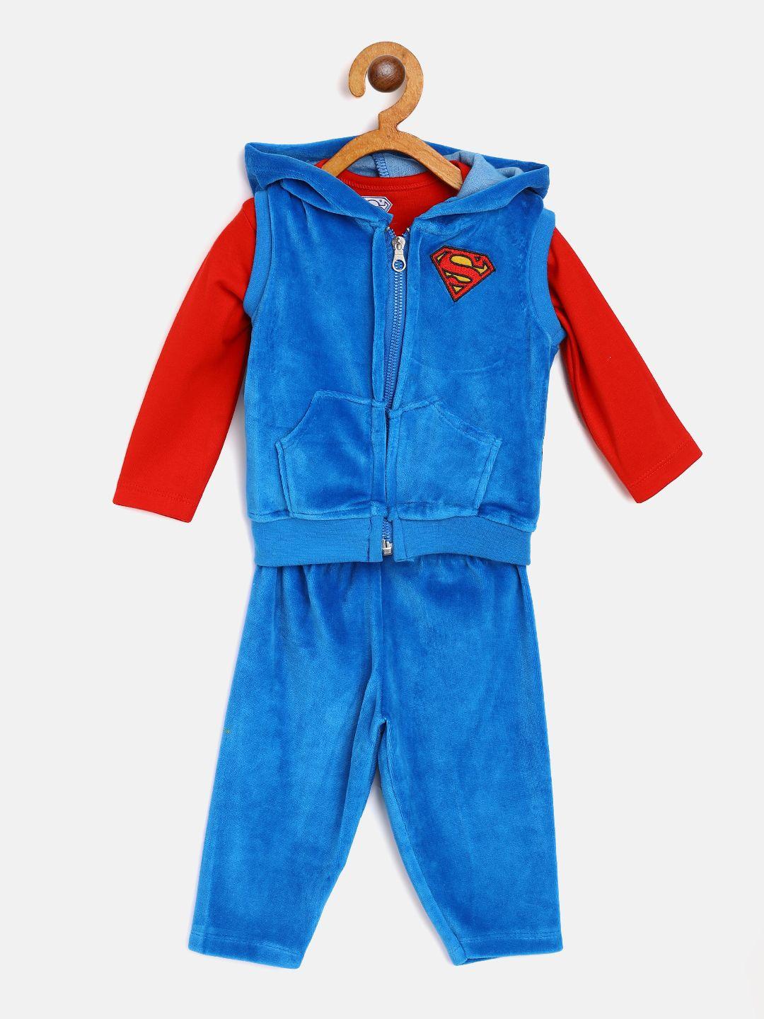 moms love infant boys red & blue superman print cotton clothing set