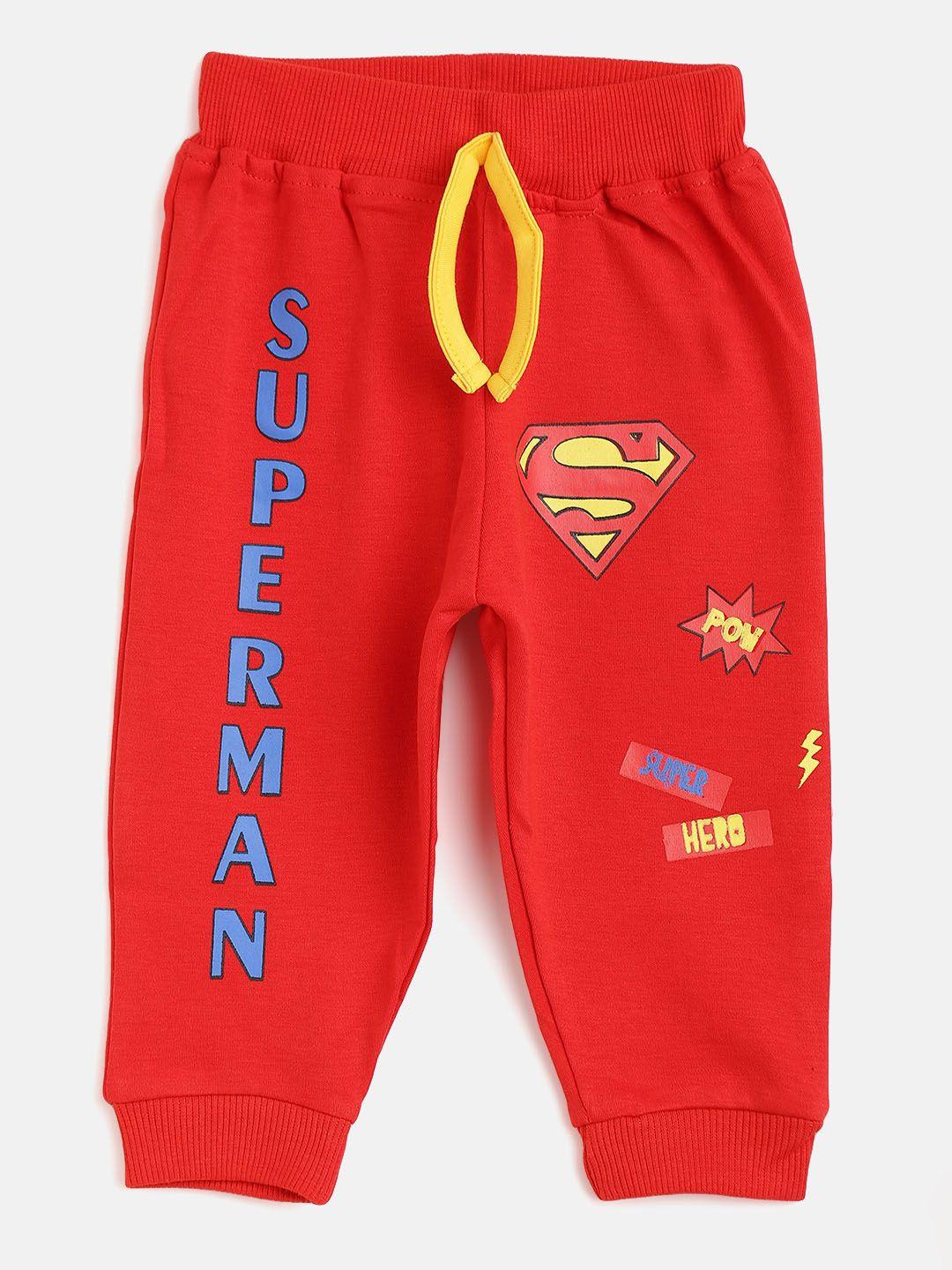 moms love infant boys red & yellow superman print cotton lounge joggers