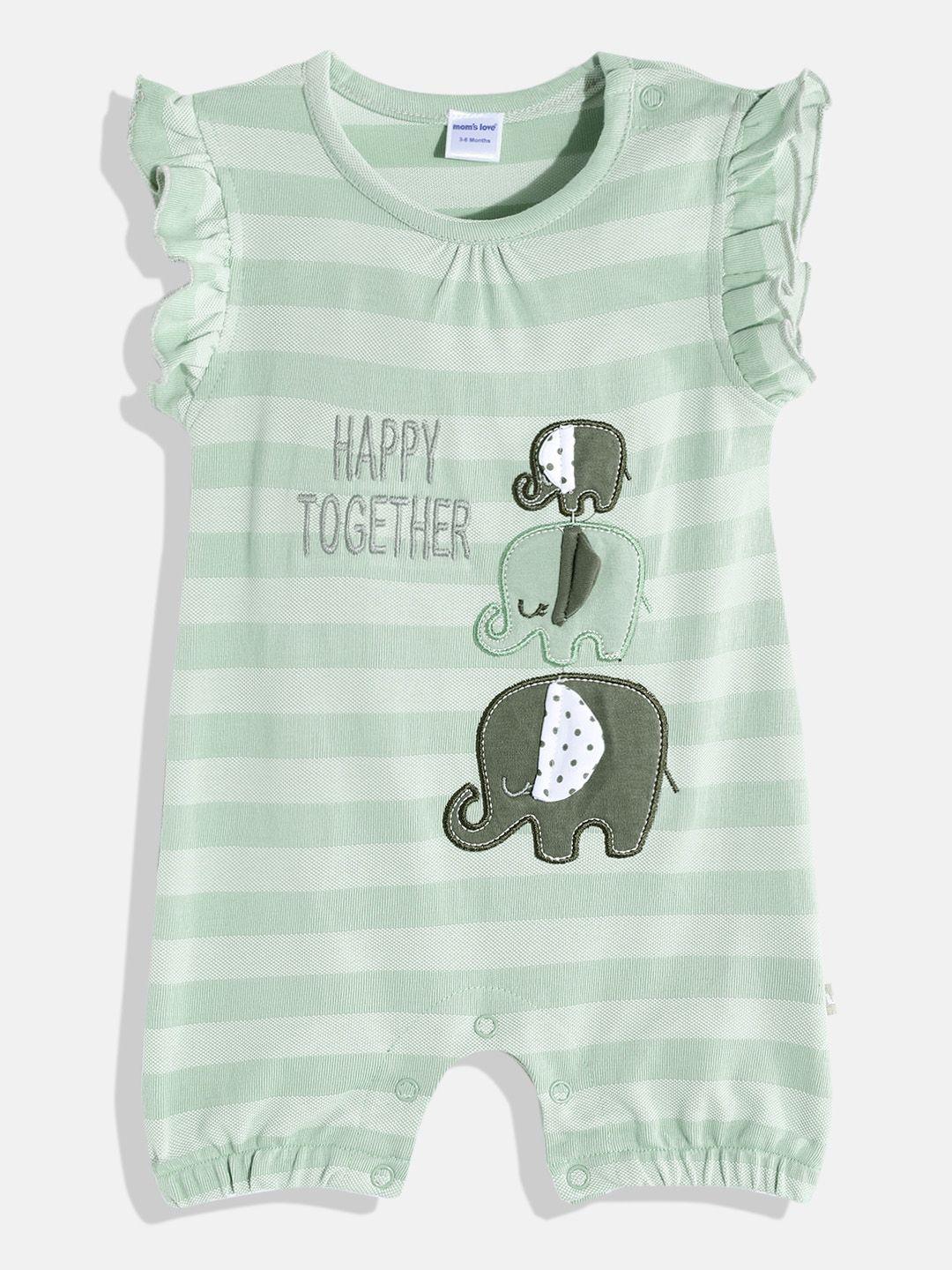 moms-love-infant-girls-green-striped-pure-cotton-rompers