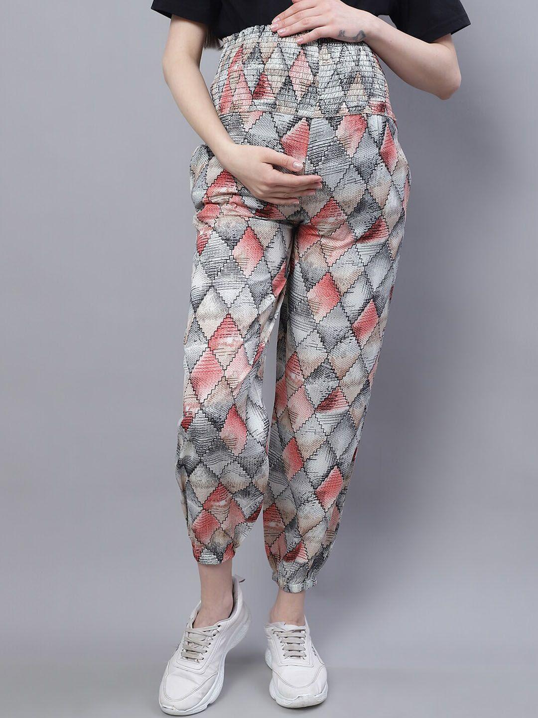 moms maternity women printed relaxed high-rise easy wash maternity joggers