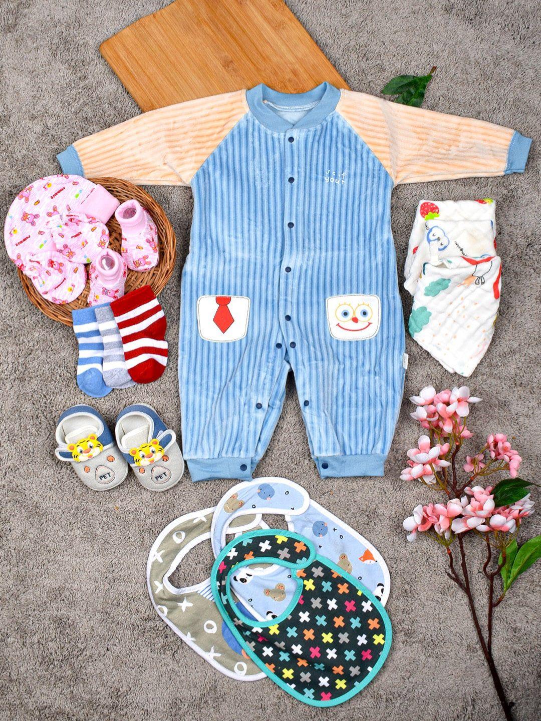 moms home cotton 14pcs striped full length winter romper gift set