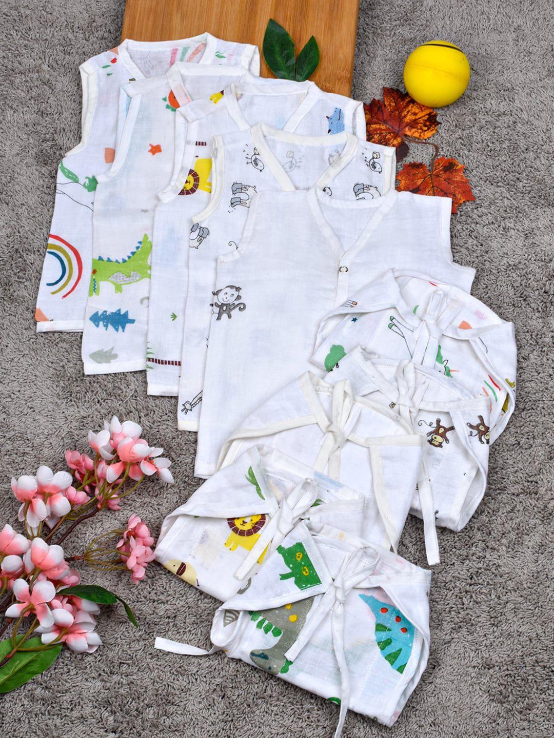 moms home infants set of 5 printed organic muslin cotton jhabla with nappy