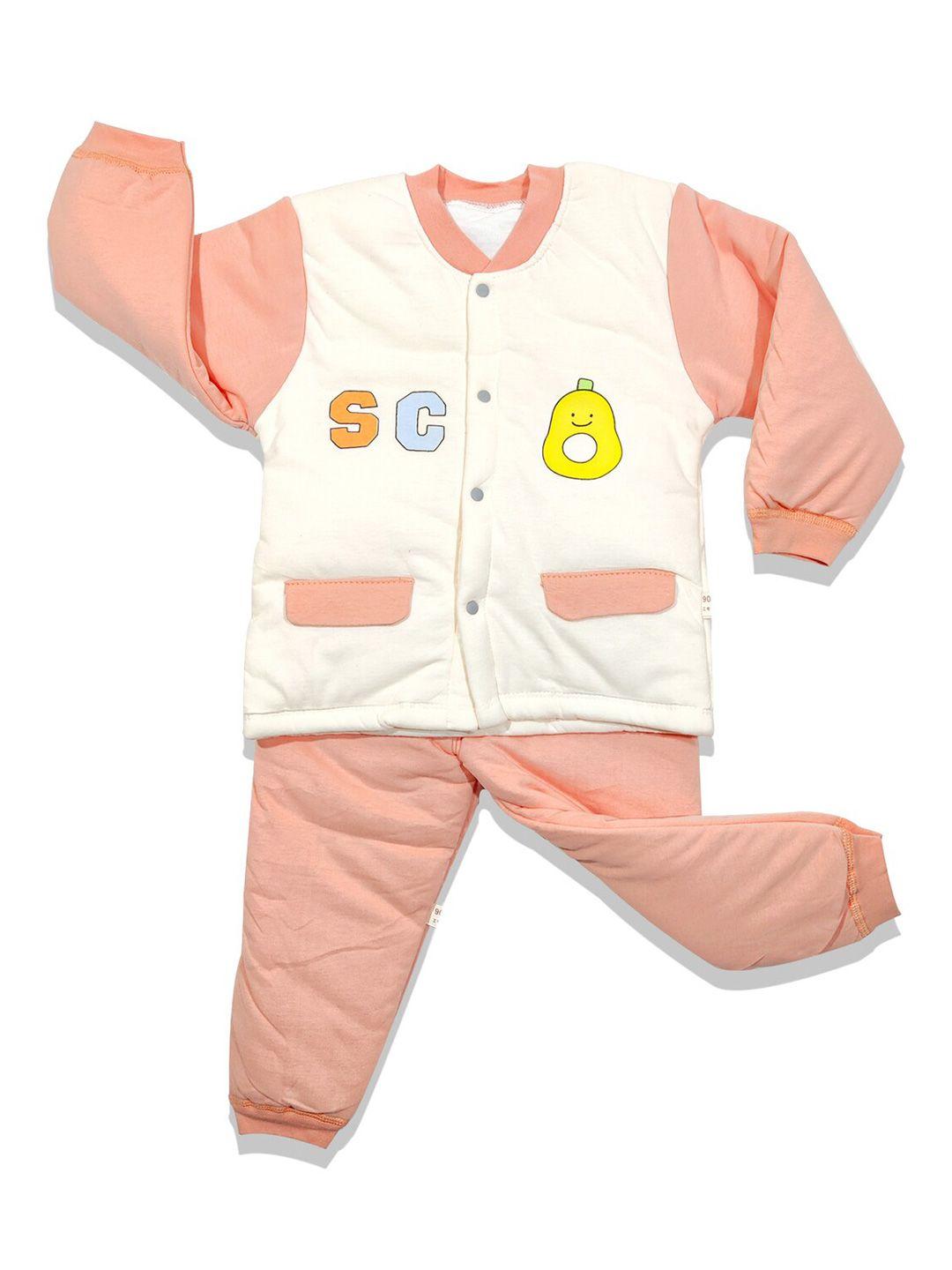 moms home kids pink & beige printed organic cotton coat with pyjamas