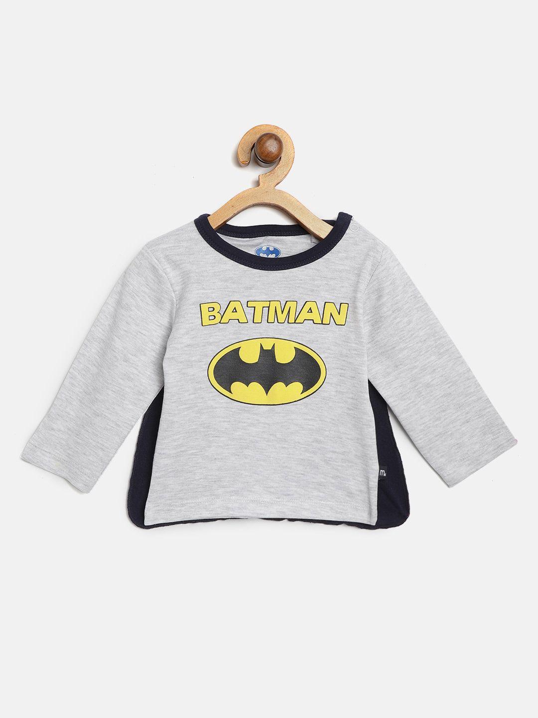 moms love boys grey melange & navy batman print round neck t-shirt with cape