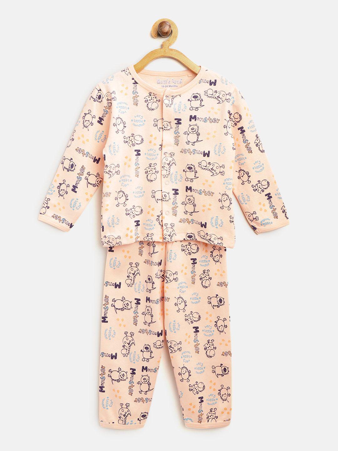 moms love boys peach-coloured printed night suit mls20115xxbntw