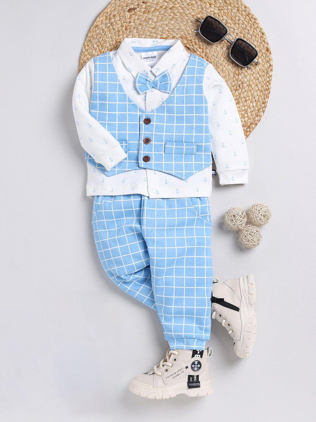 moms love boys printed organic cotton shirt with trousers & waistcoat set