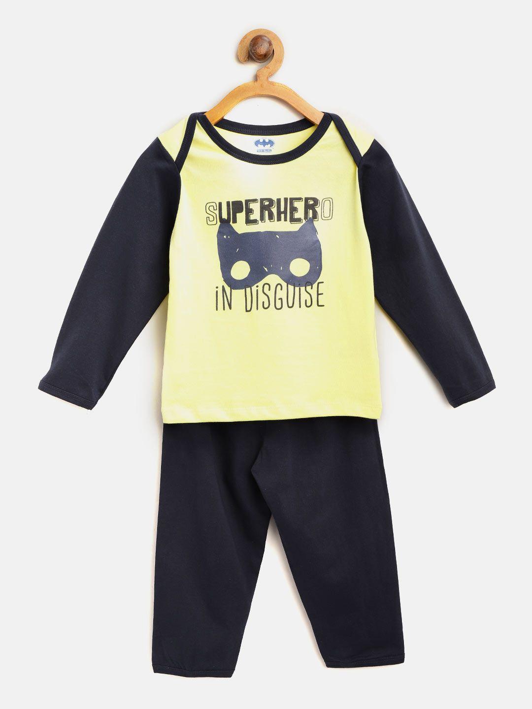 moms love boys yellow & navy blue printed t-shirt with pyjamas