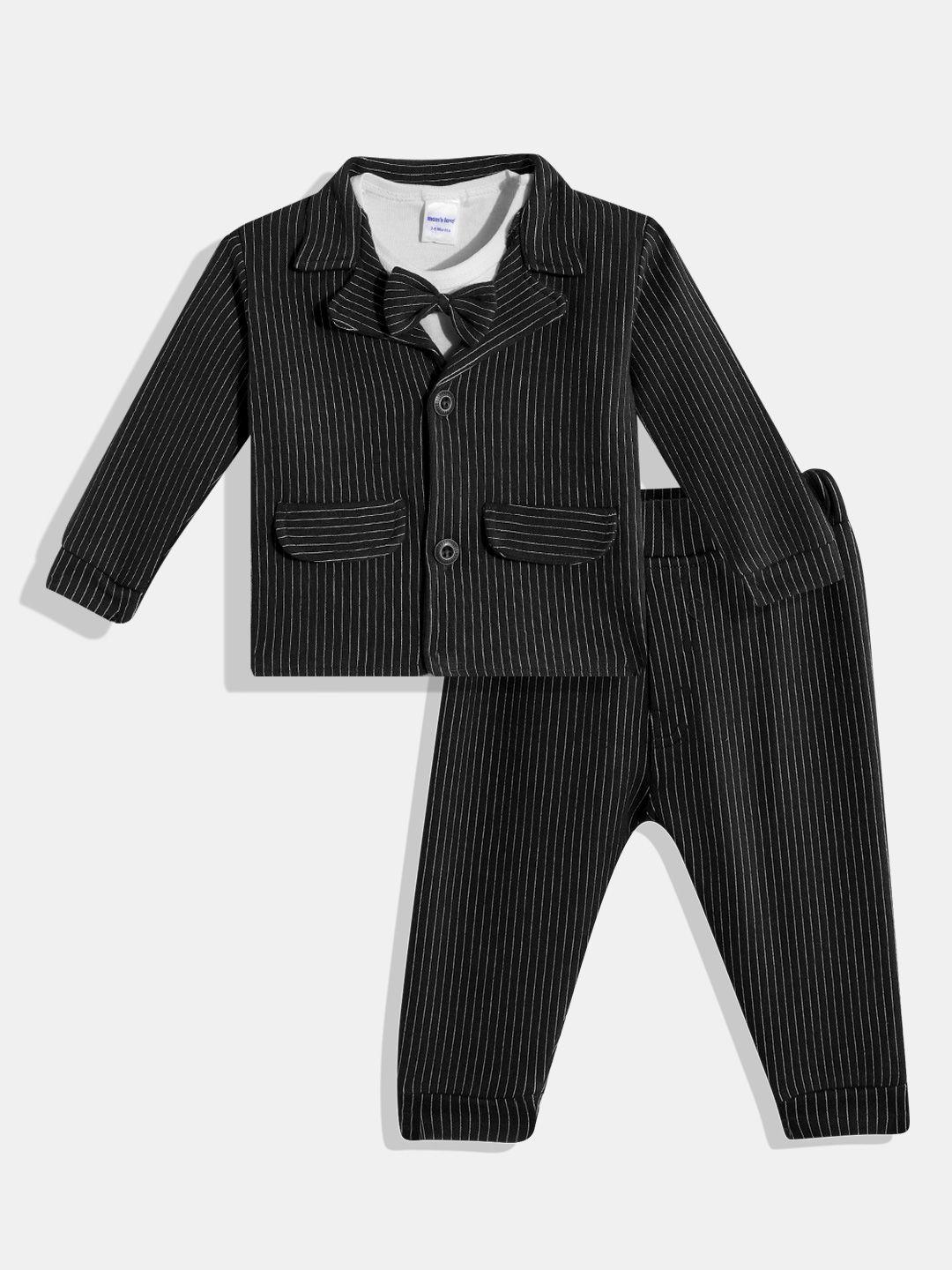 moms love infant boys black & white striped pure cotton t-shirt with joggers and blazer