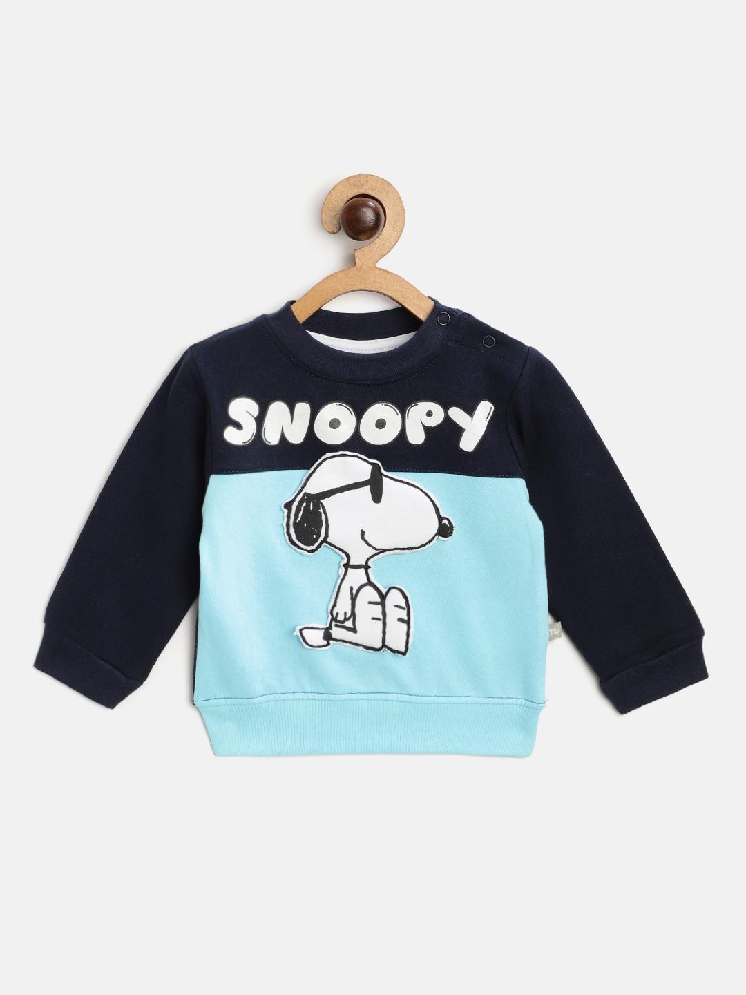 moms love infant boys blue & white cotton snoopy printed applique sweatshirt